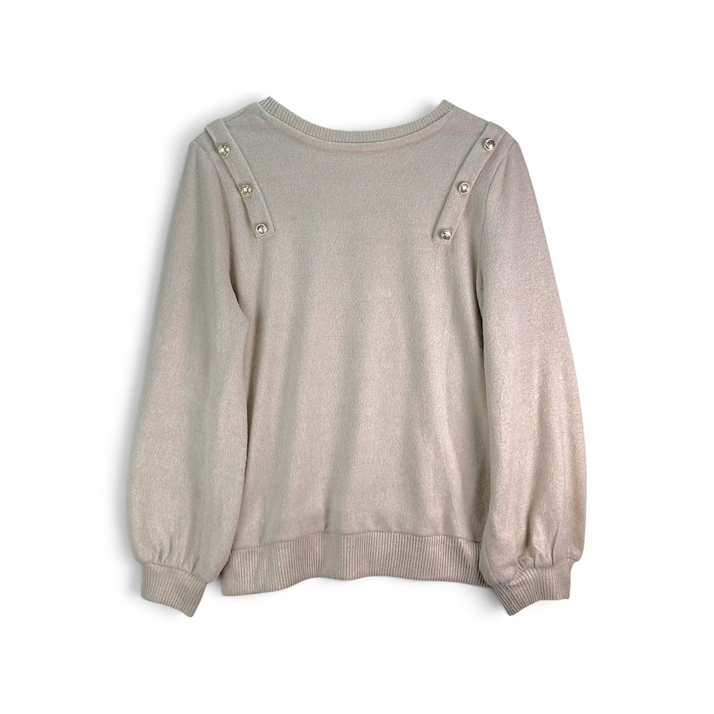 Love + Luxe Sweater Women Large Beige Gold Button Shoulder Long Sleeve Knit
